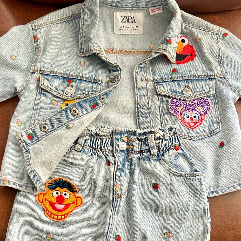 Zara Kids Sesame Street Denim Jacket + Skirt Set